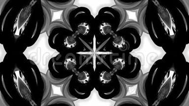 带有黑白丝带的4k循环动画被扭曲，并形成复杂的结构作为万花筒效应。 38